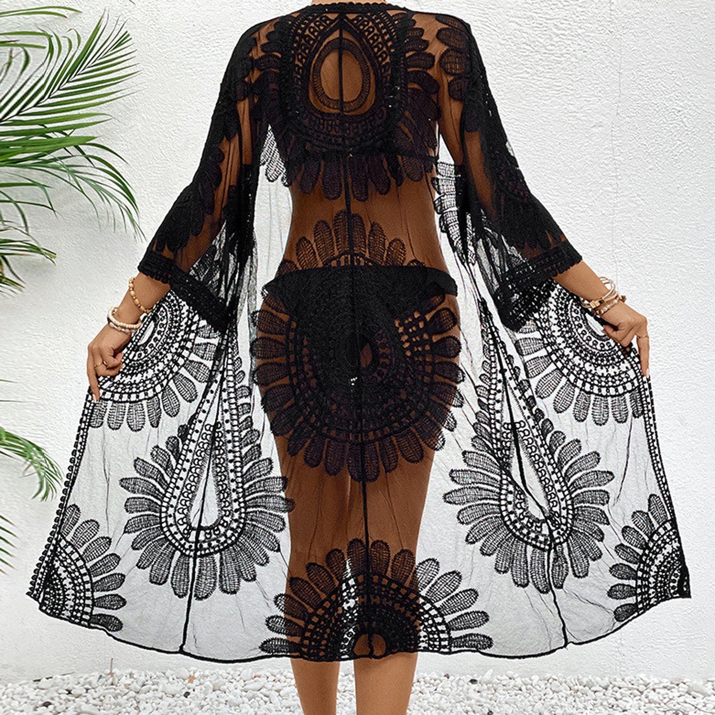 Soléa Lace Beach Kimono – Sheer Floral Cover-Up Elegance