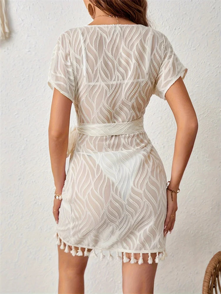 Soléa Sunset Dress – Sheer Leaf Print Wrap Cover