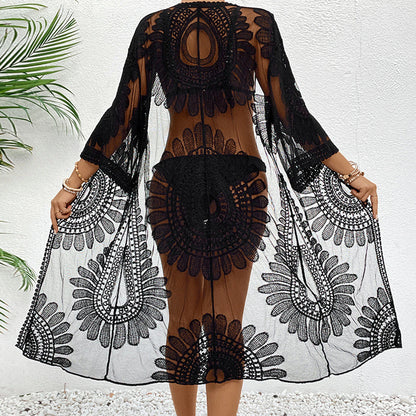 Soléa Lace Beach Kimono – Sheer Floral Cover-Up Elegance
